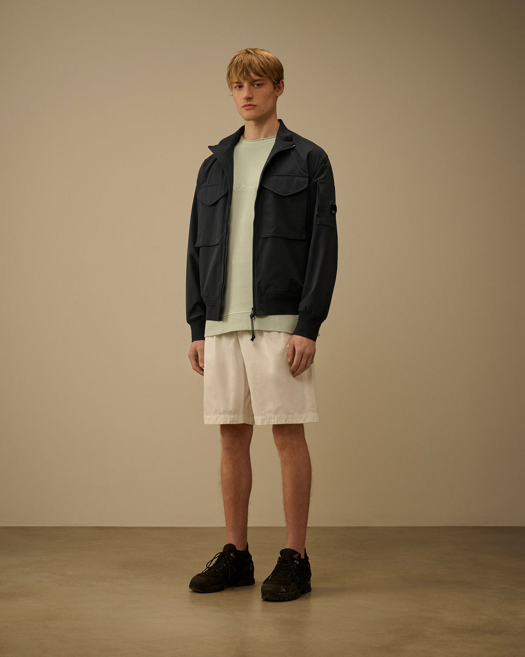 Cotton Gabardine Loose Pinces Shorts, GAUZE WHITE