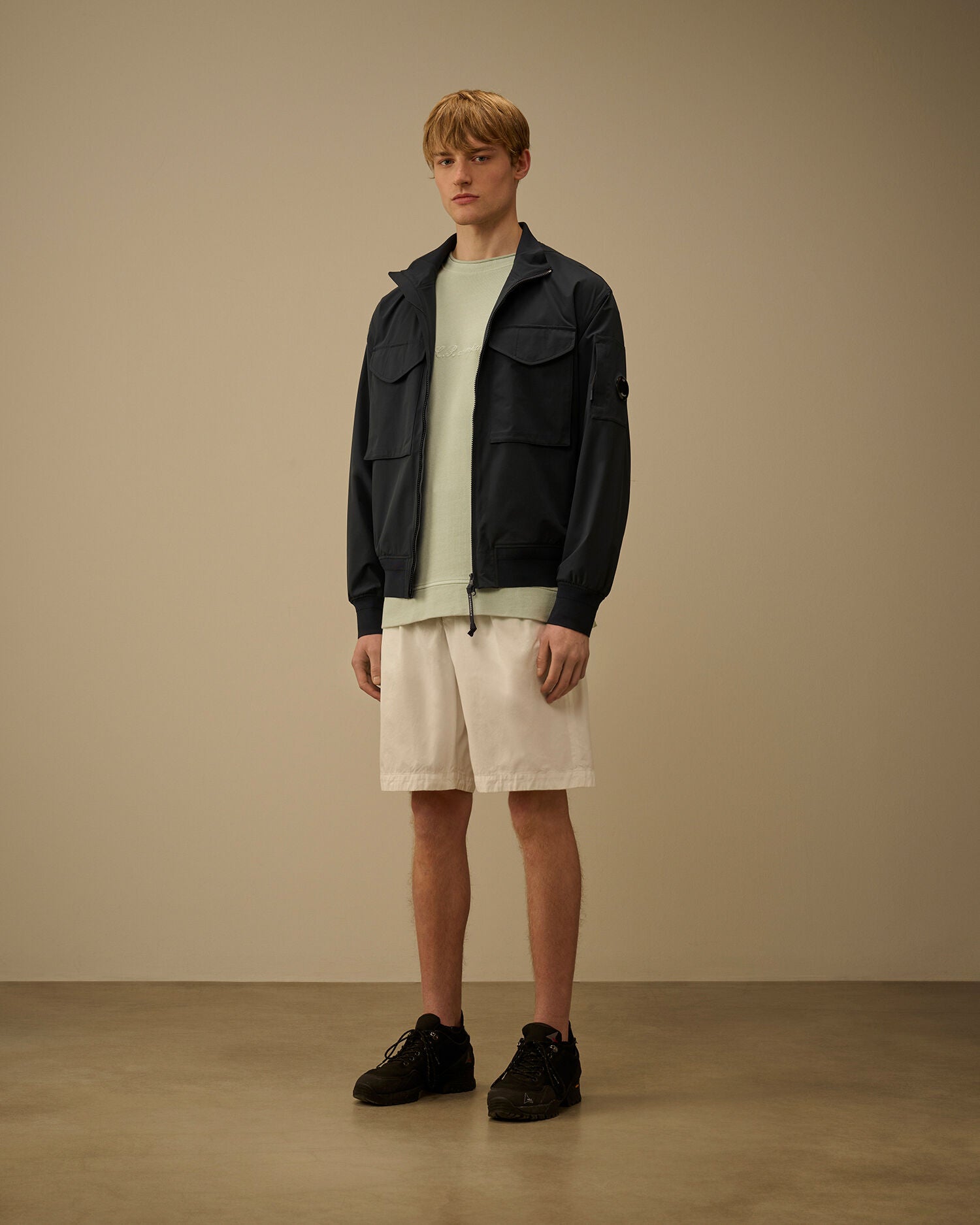 Cotton Gabardine Loose Pinces Shorts, GAUZE WHITE
