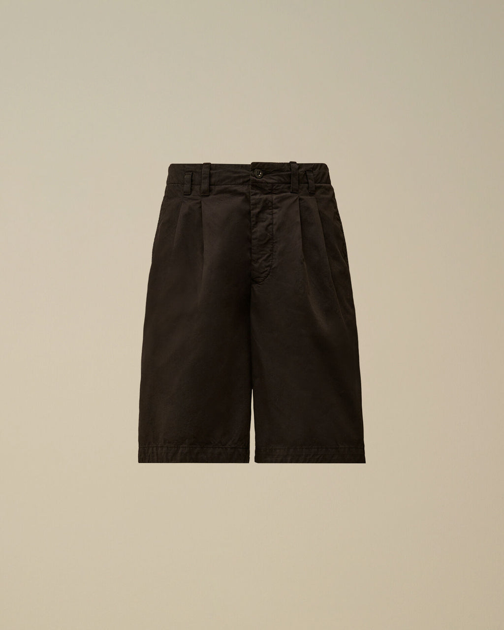 Cotton Gabardine Loose Pinces Shorts, BLACK