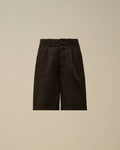 Cotton Gabardine Loose Pinces Shorts, BLACK