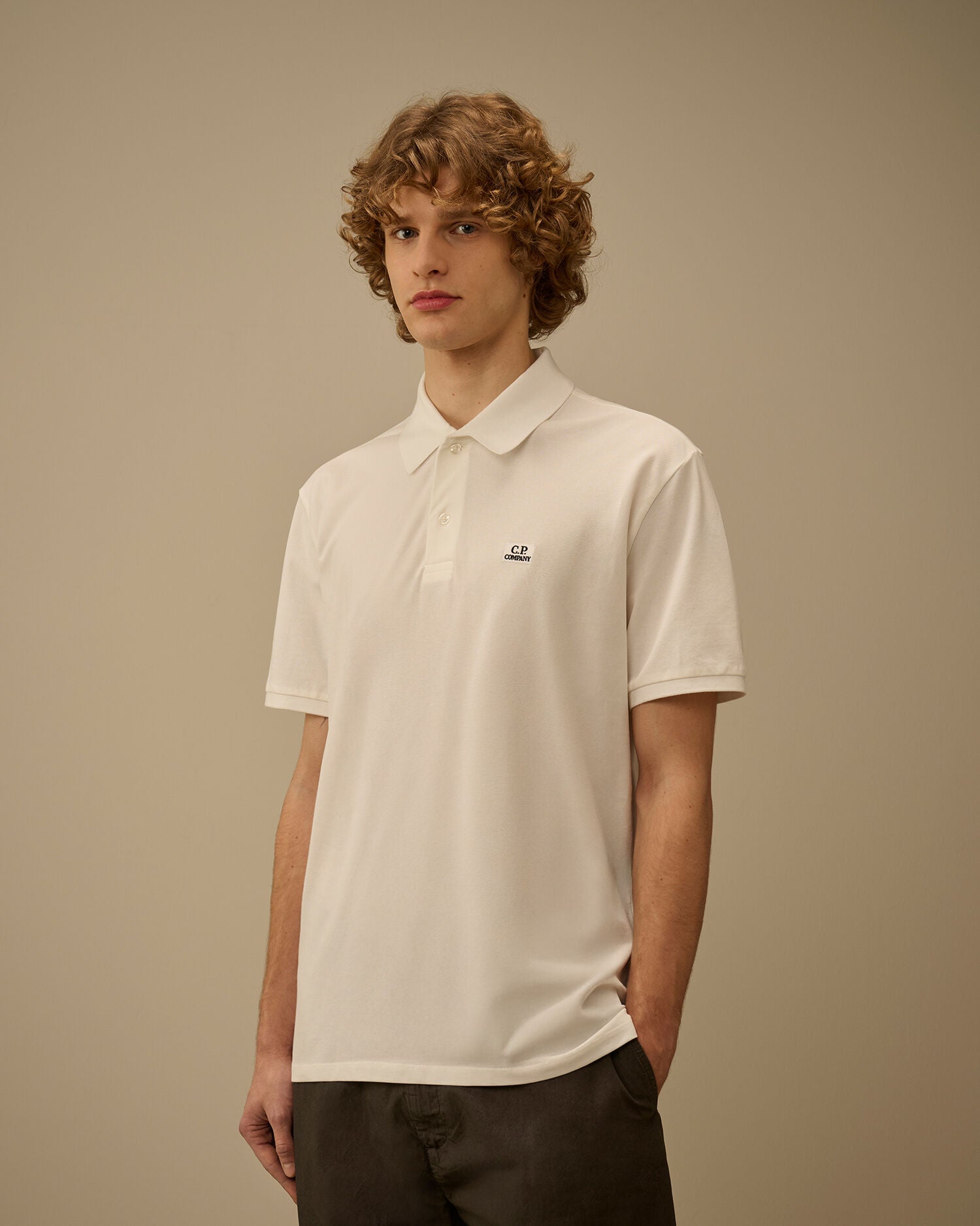 Stretch Piquet Short Sleeve Point Collar Polo, GAUZE WHITE