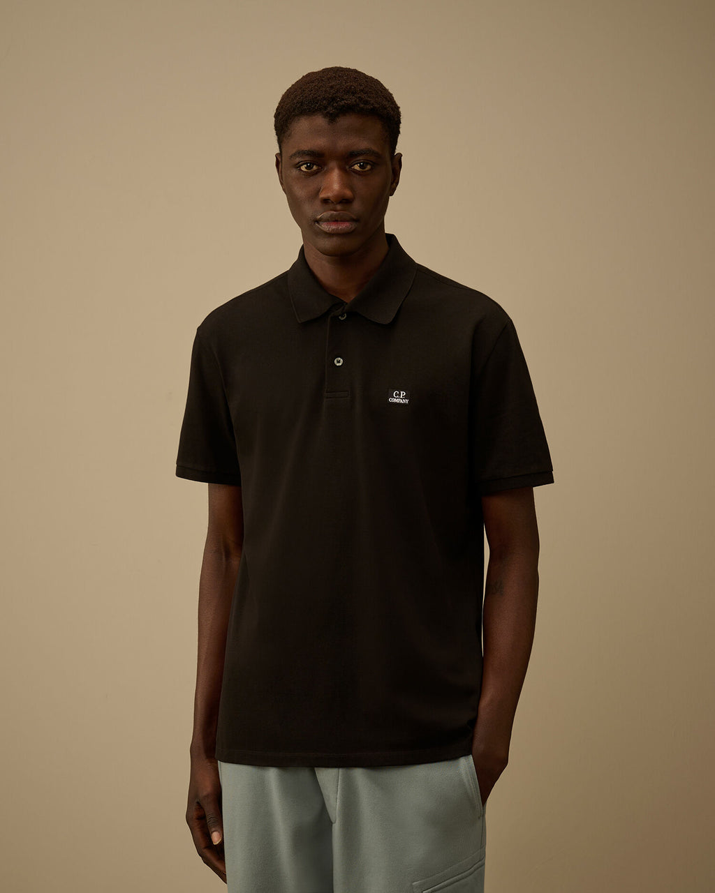 Stretch Piquet Short Sleeve Point Collar Polo, BLACK