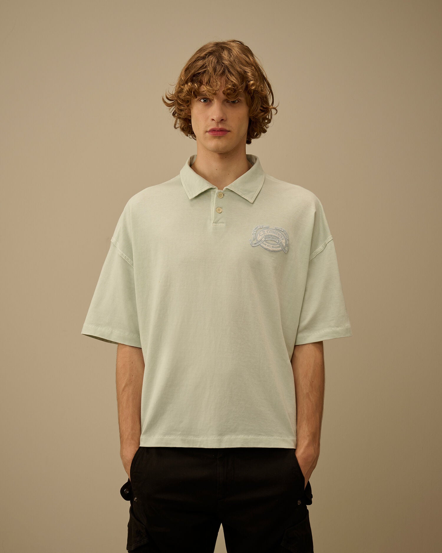 20/1 Jersey Short Sleeve Boxy Logo Polo, MISTY BLUE