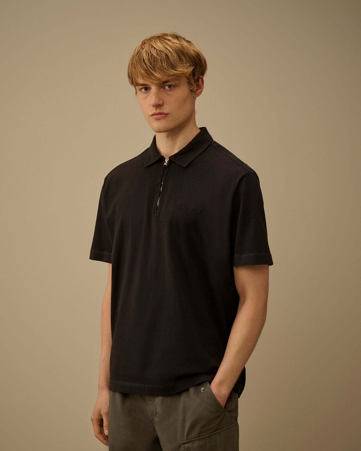 1020 Jersey Short Sleeve Half Zip Polo, BLACK