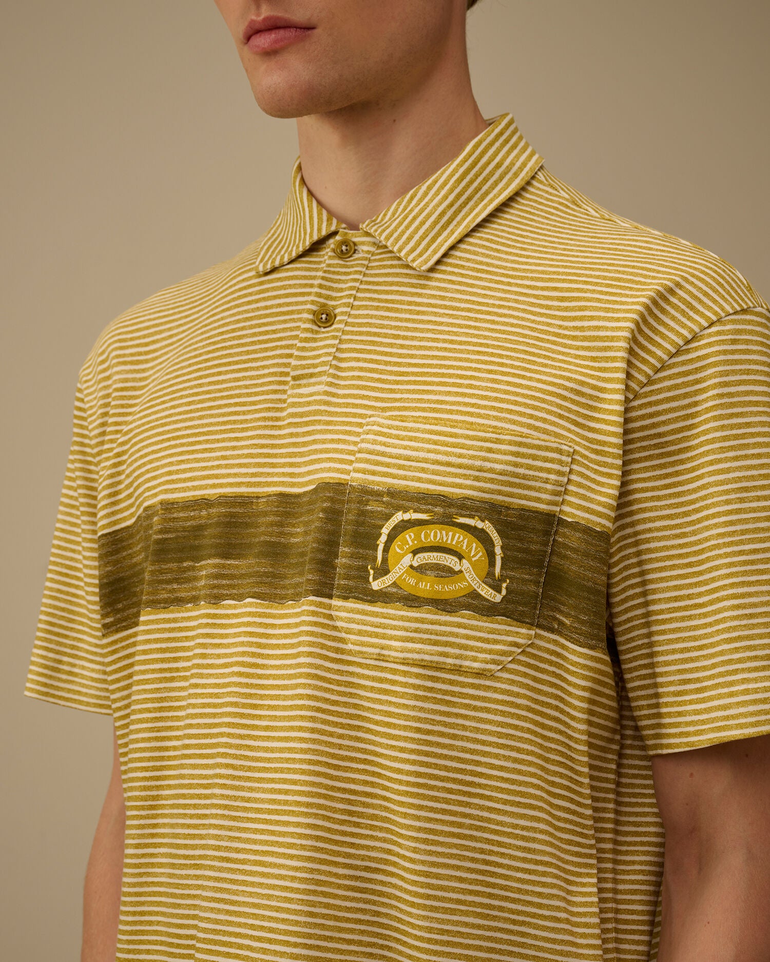 Printed Jersey 20/1 Short Sleeve Logo Polo, ANTIQUE MOSS -YELLOW