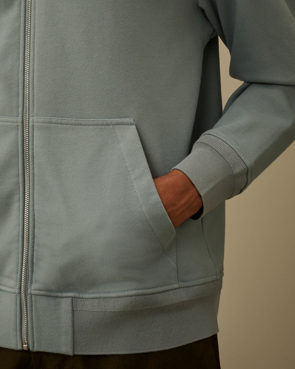 Diagonal Raised Fleece Zip Hooded Sweatshirt, SILVER BLUE