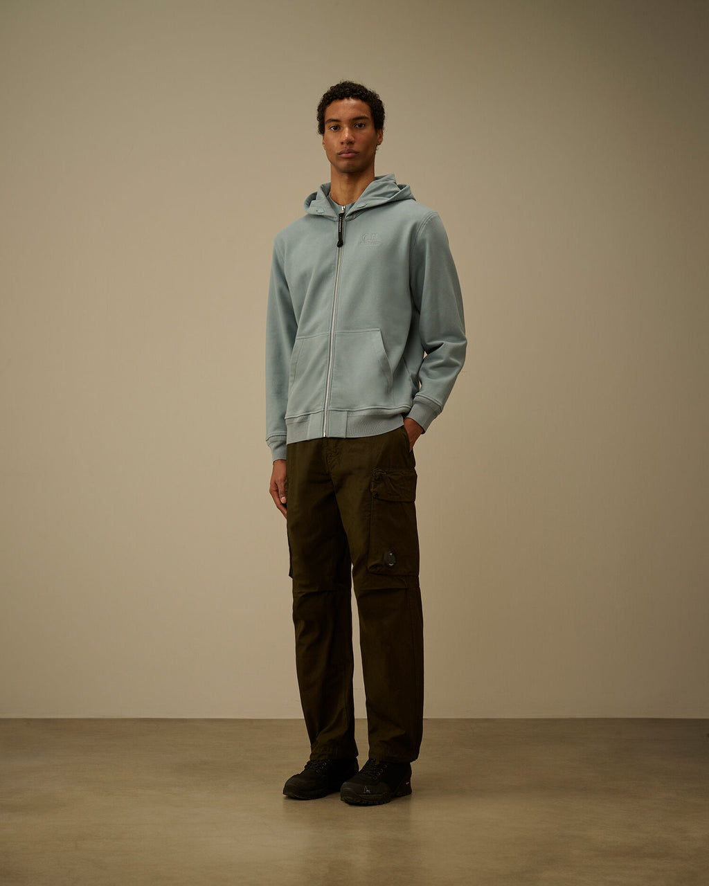 Diagonal Raised Fleece Zip Hooded Sweatshirt, SILVER BLUE