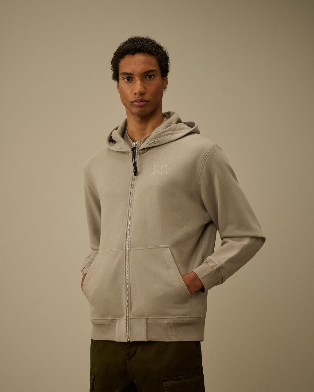 Diagonal Raised Fleece Zip Hooded Sweatshirt, DOVE - GREY