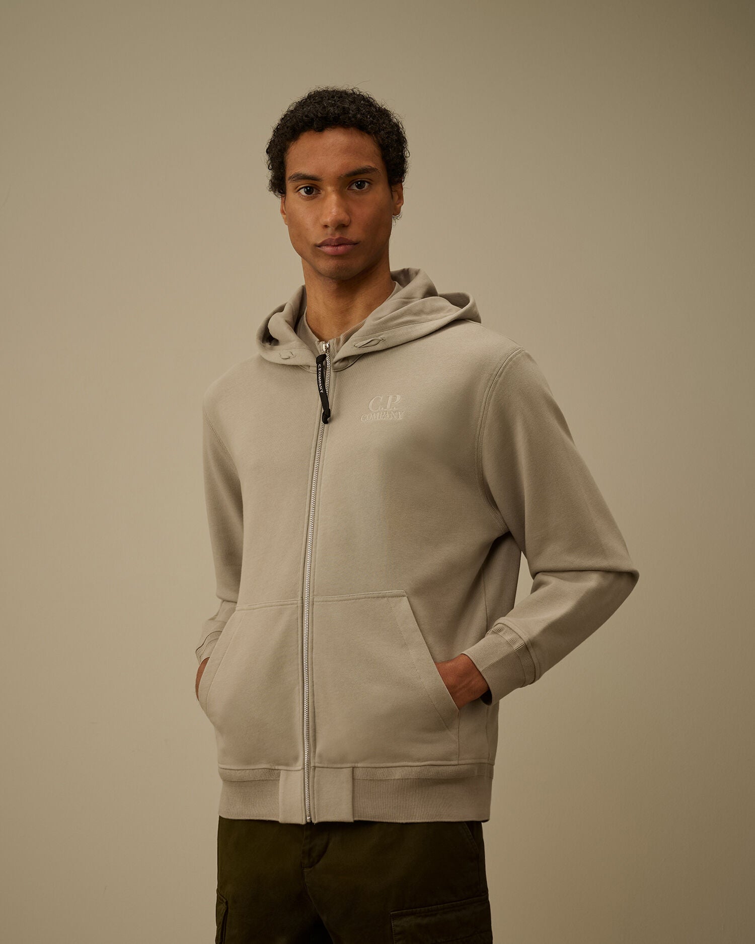 Diagonal Raised Fleece Zip Hooded Sweatshirt, DOVE - GREY
