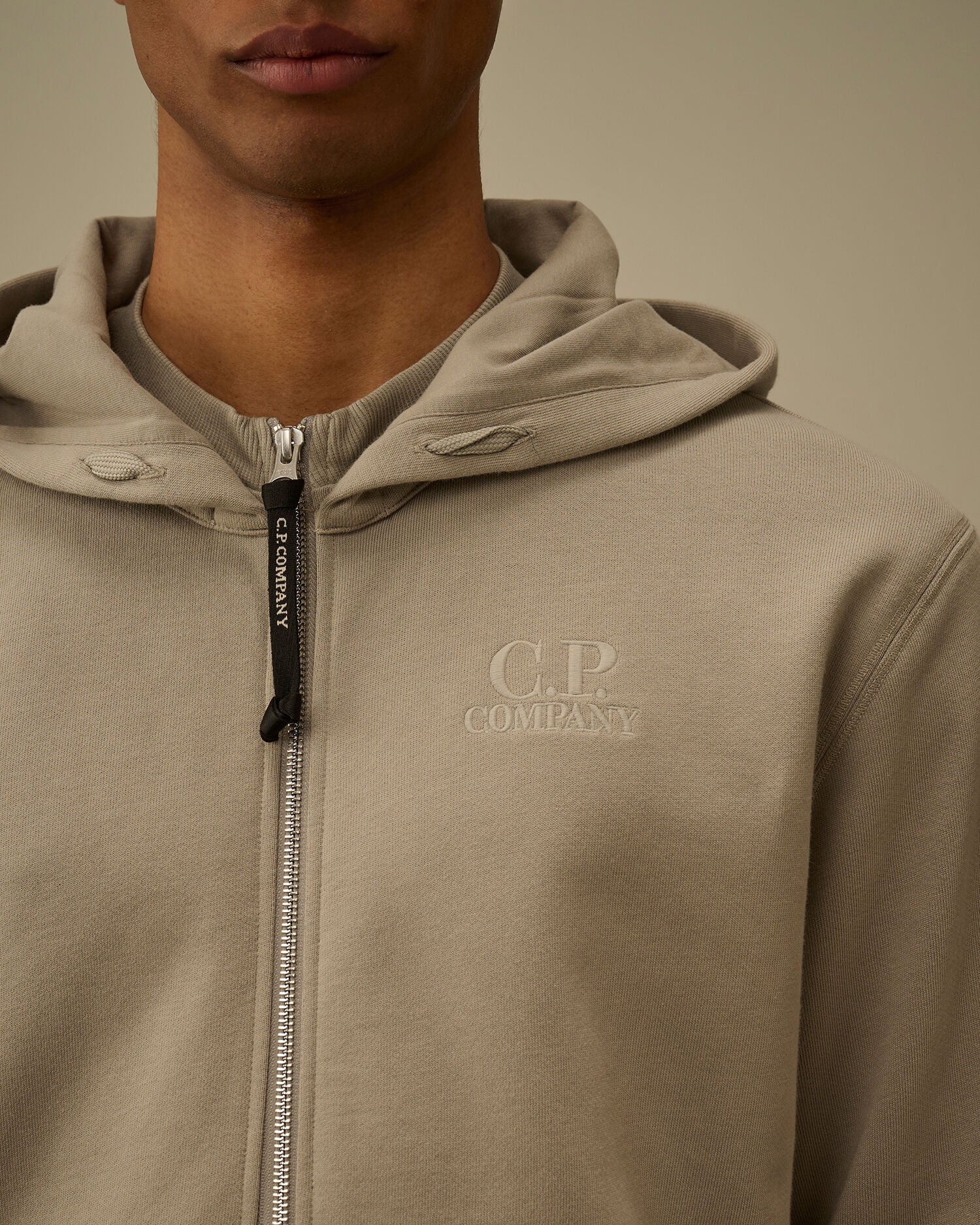 Diagonal Raised Fleece Zip Hooded Sweatshirt, DOVE - GREY