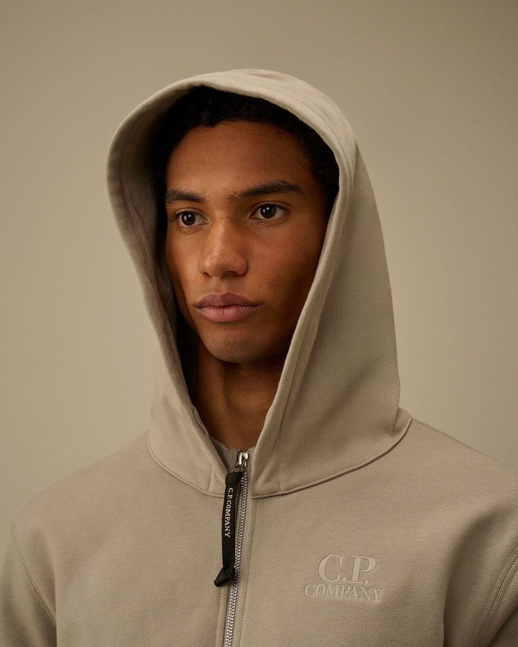 Diagonal Raised Fleece Zip Hooded Sweatshirt, DOVE - GREY