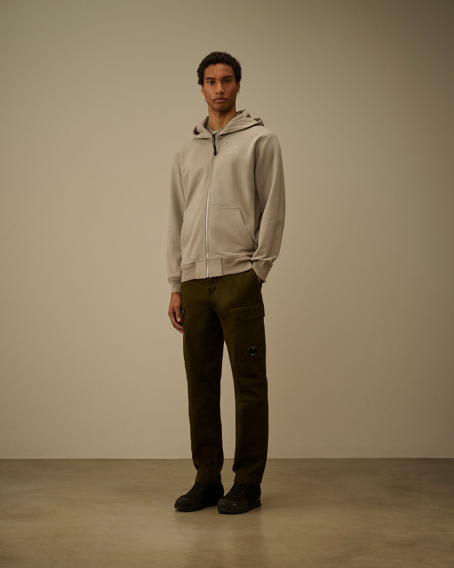Diagonal Raised Fleece Zip Hooded Sweatshirt, DOVE - GREY