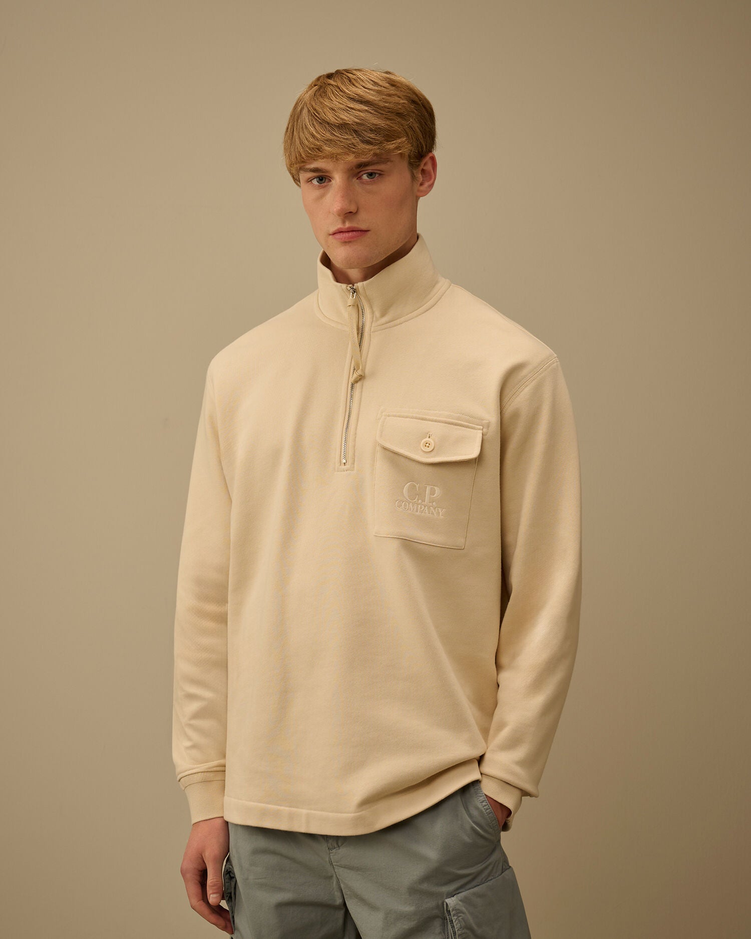Diagonal Raised Fleece Half Zip Sweatshirt, FROZEN DEW - WHITE