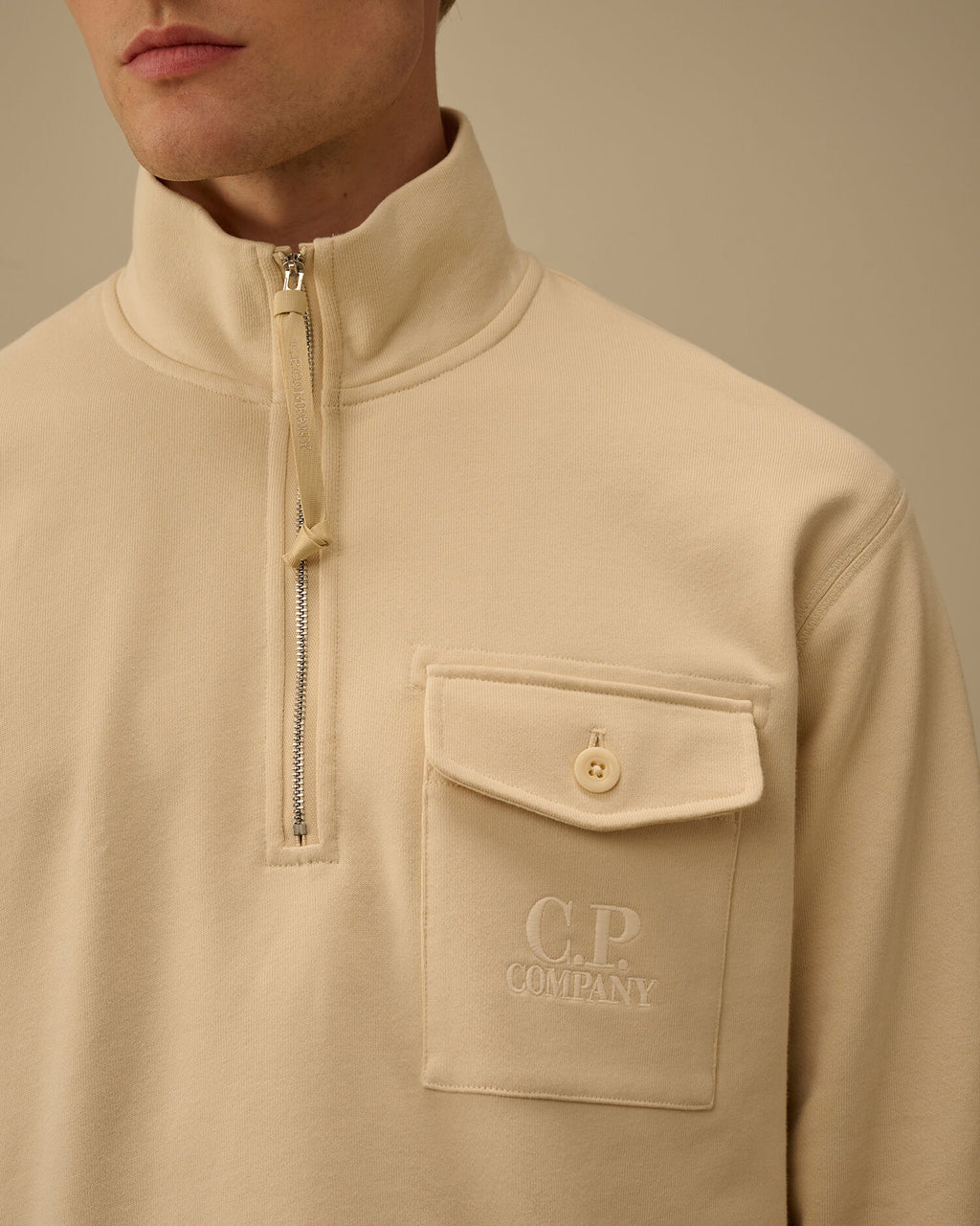 Diagonal Raised Fleece Half Zip Sweatshirt, FROZEN DEW - WHITE