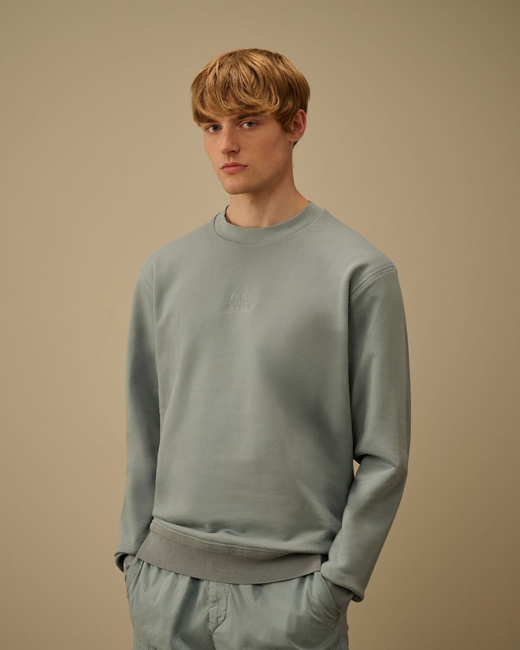 Diagonal Raised Fleece Crewneck Sweatshirt, SILVER BLUE