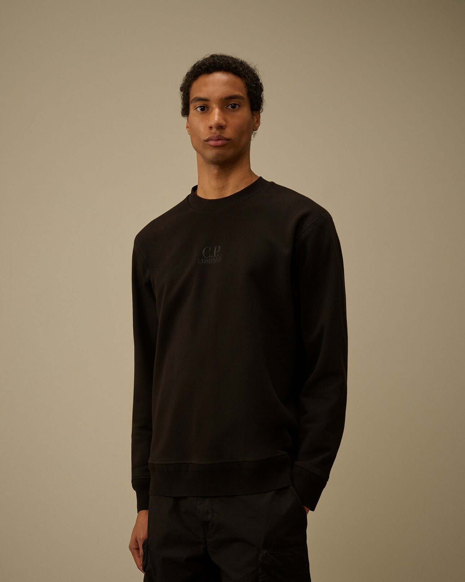 Diagonal Raised Fleece Crewneck Sweatshirt, BLACK
