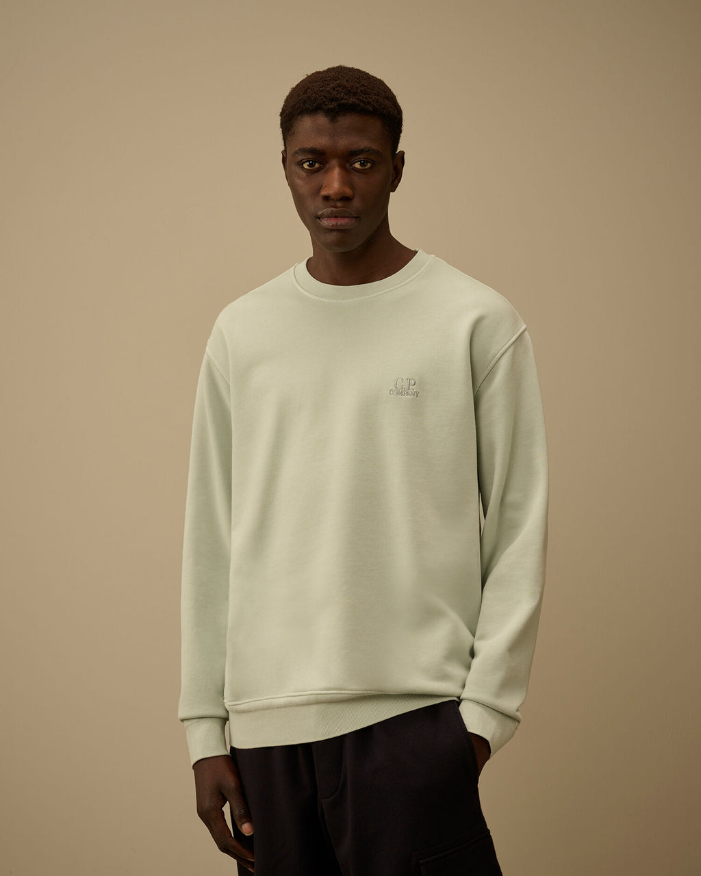 Cotton Diagonal Fleece Resist Dyed Crewneck Logo Sweatshirt, MISTY BLUE