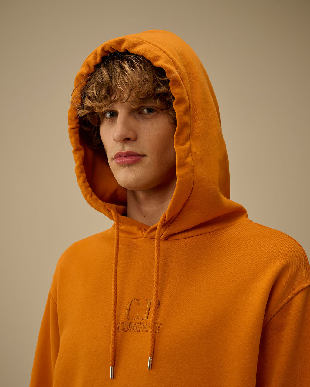 Cotton Diagonal Fleece Hooded Sweatshirt, DESERT SUN - ORANGE