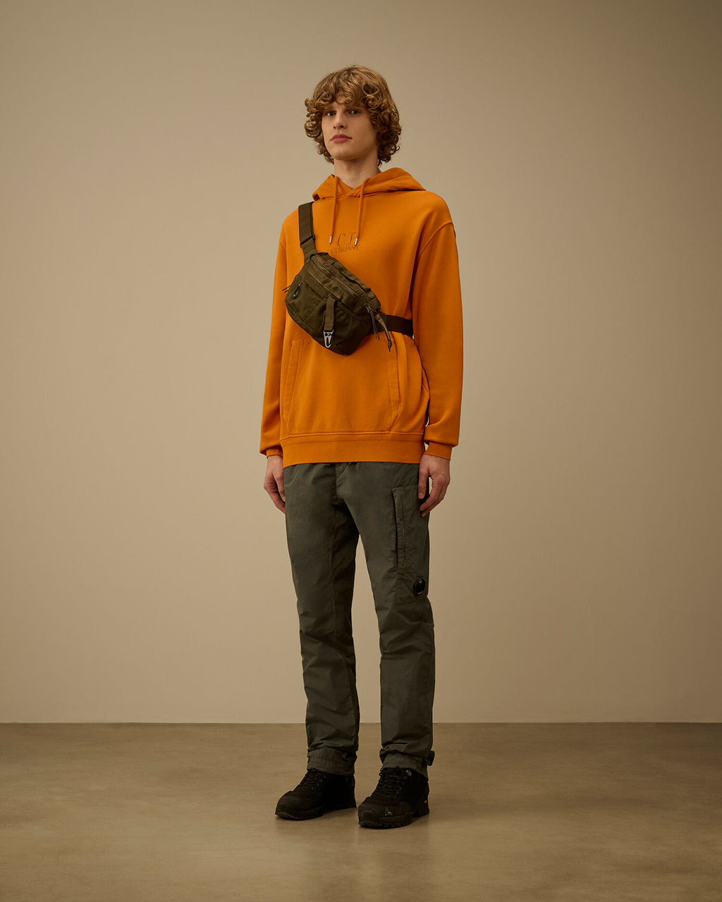 Cotton Diagonal Fleece Hooded Sweatshirt, DESERT SUN - ORANGE