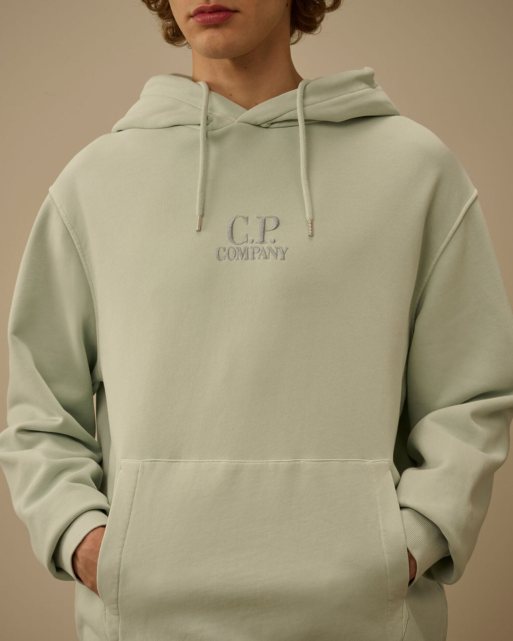 Cotton Diagonal Fleece Hooded Sweatshirt, MISTY BLUE