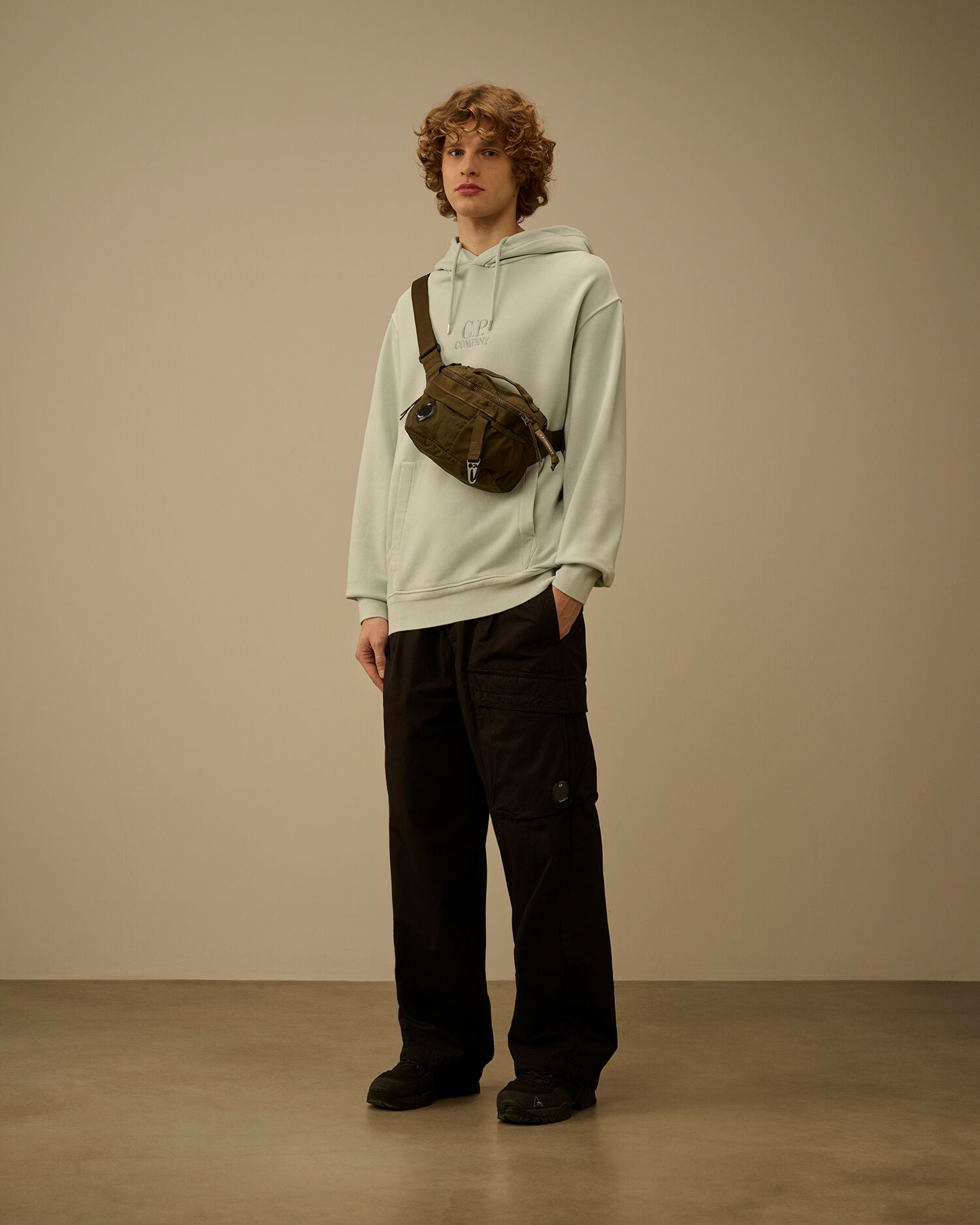 Cotton Diagonal Fleece Hooded Sweatshirt, MISTY BLUE