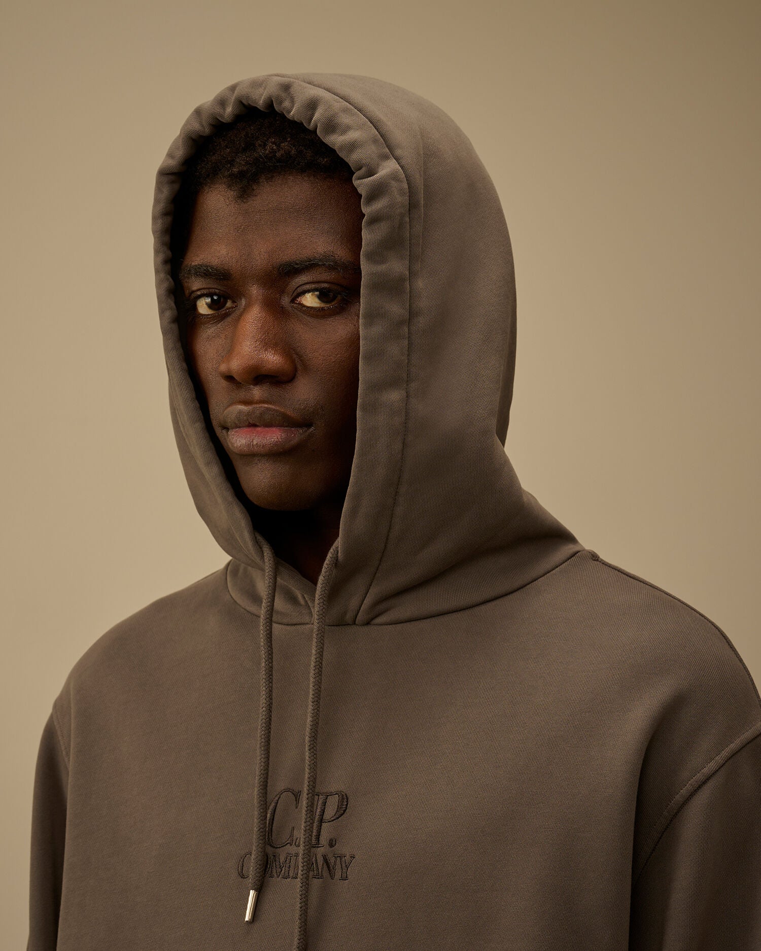 Cotton Diagonal Fleece Hooded Sweatshirt, GUNMETAL - GREY