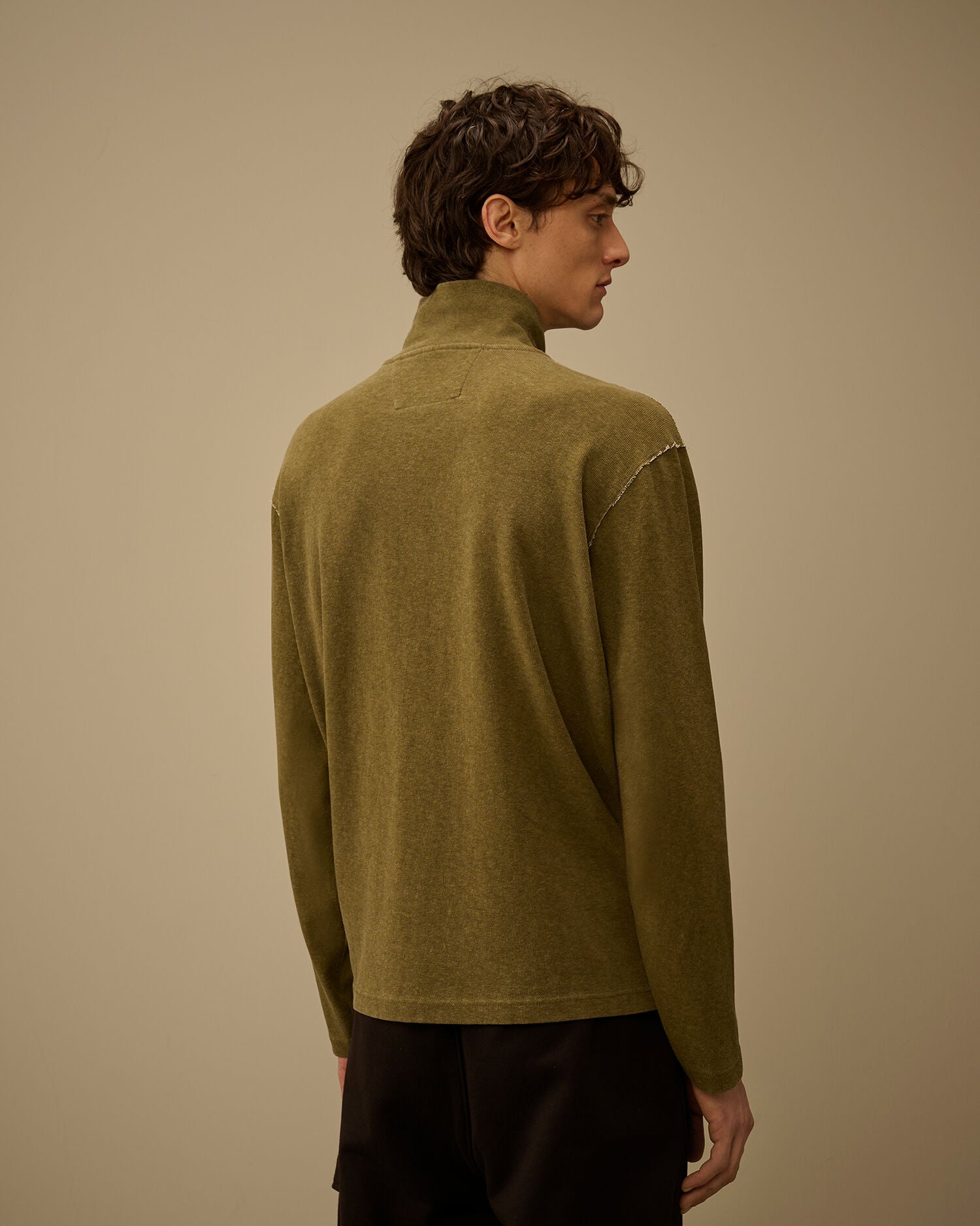 Heavy Jersey Plated Half Zip Sweatshirt, DRIED HERB - GREEN