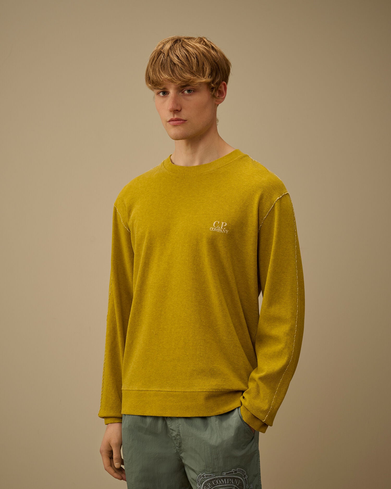 Heavy Jersey Plated Crewneck Sweatshirt, ANTIQUE MOSS -YELLOW