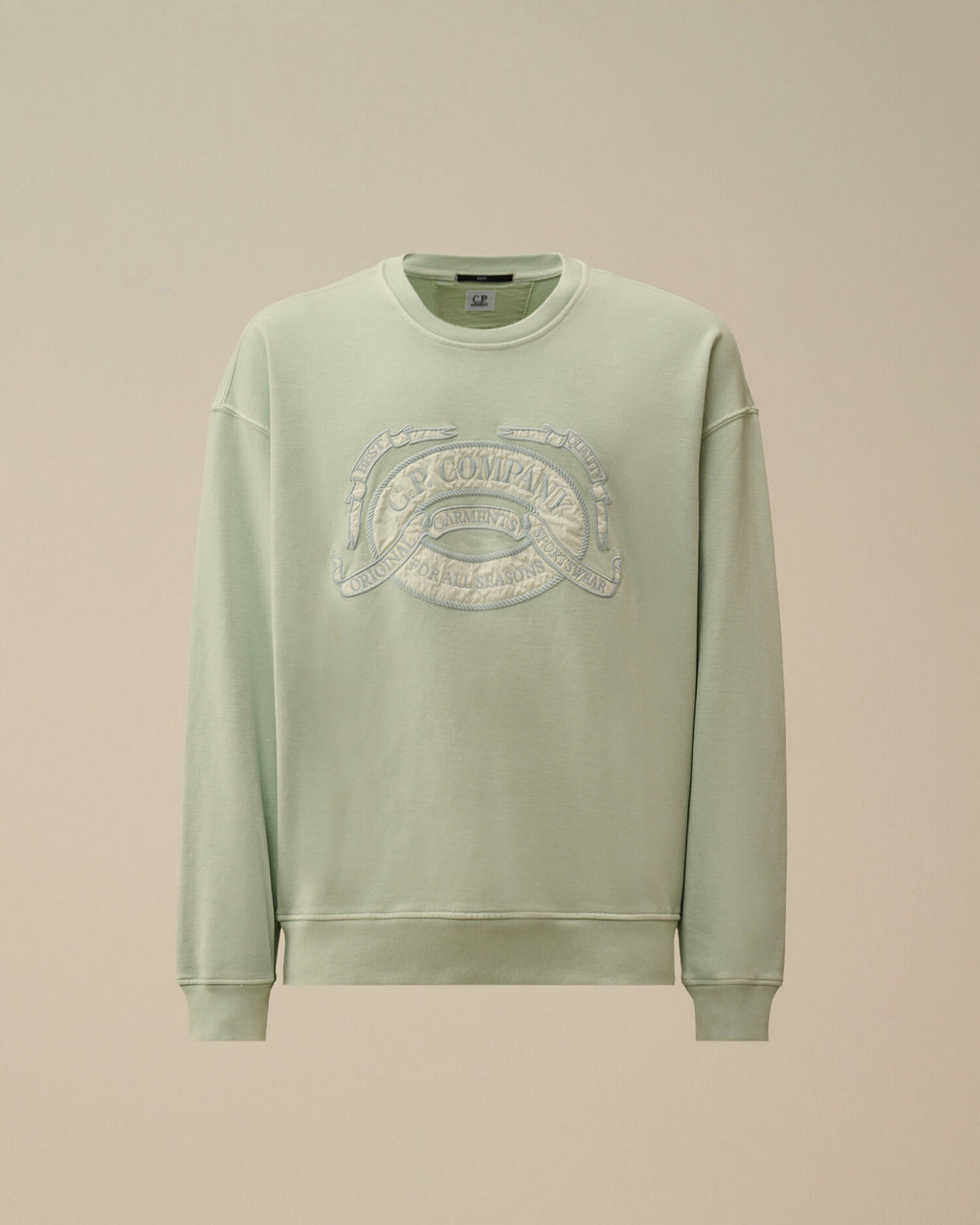 Diagonal Fleece Boxy Logo Crewneck Sweatshirt, MISTY BLUE