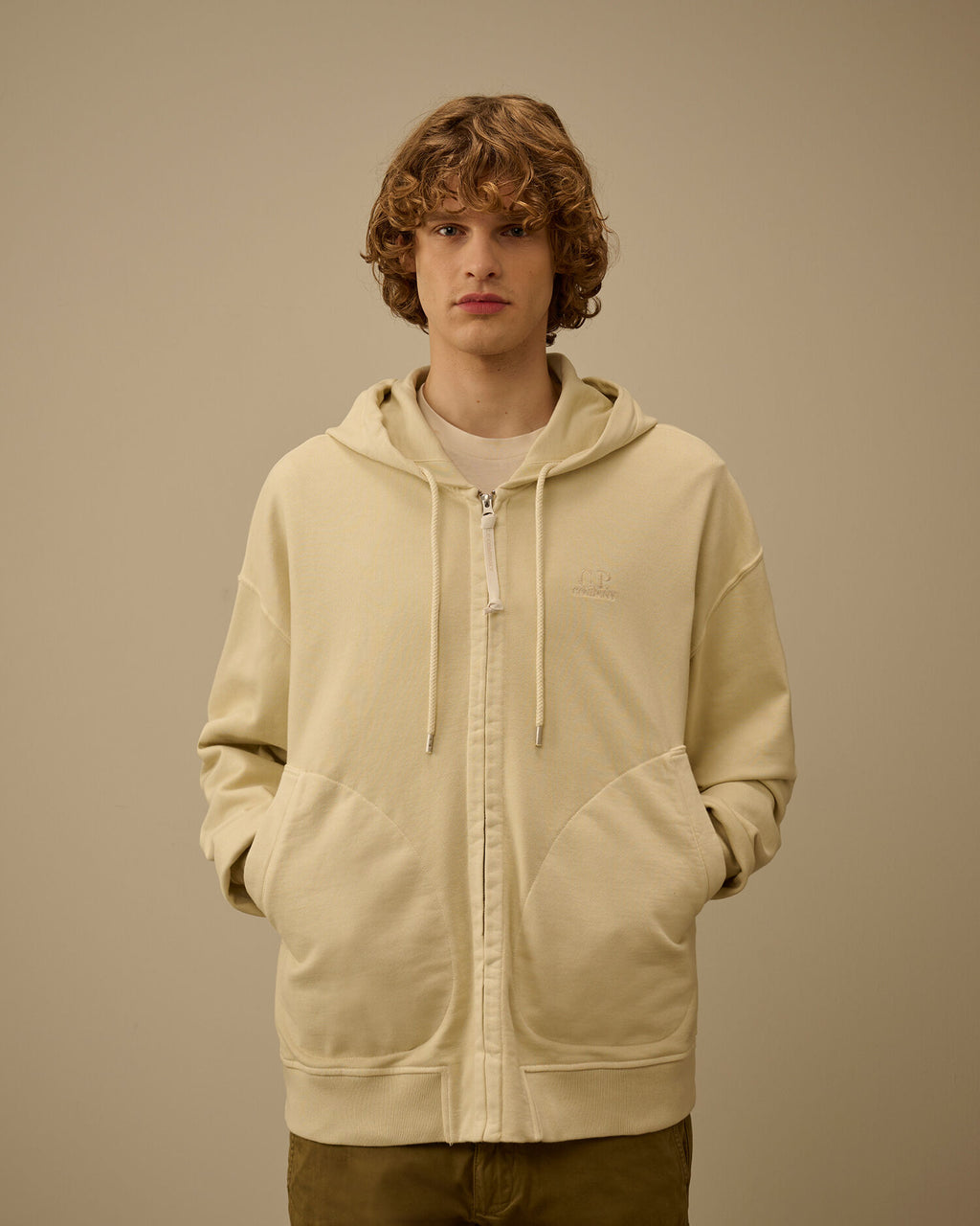 Diagonal Fleece Boxy Zip Hooded Sweatshirt, FROZEN DEW - WHITE