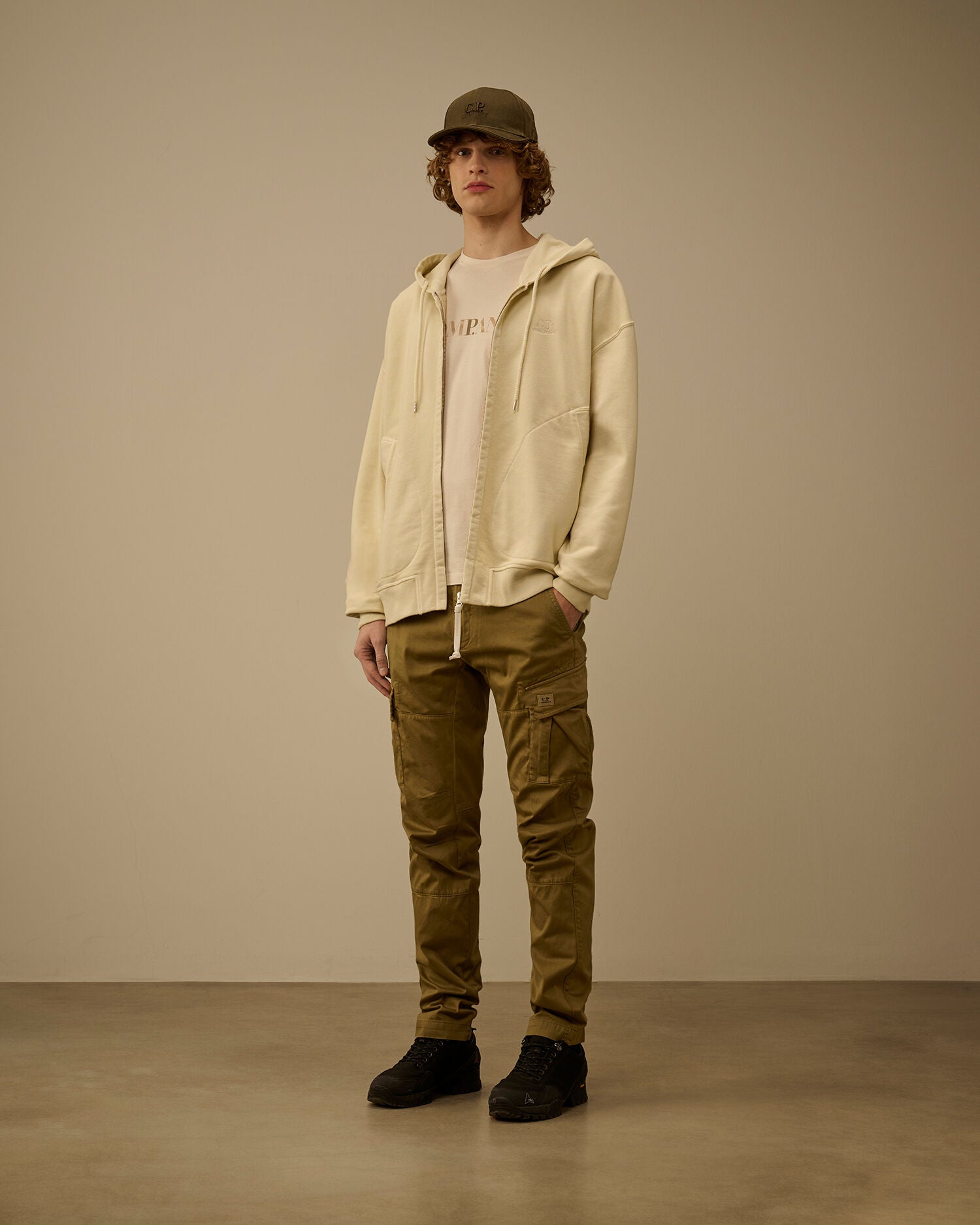 Diagonal Fleece Boxy Zip Hooded Sweatshirt, FROZEN DEW - WHITE