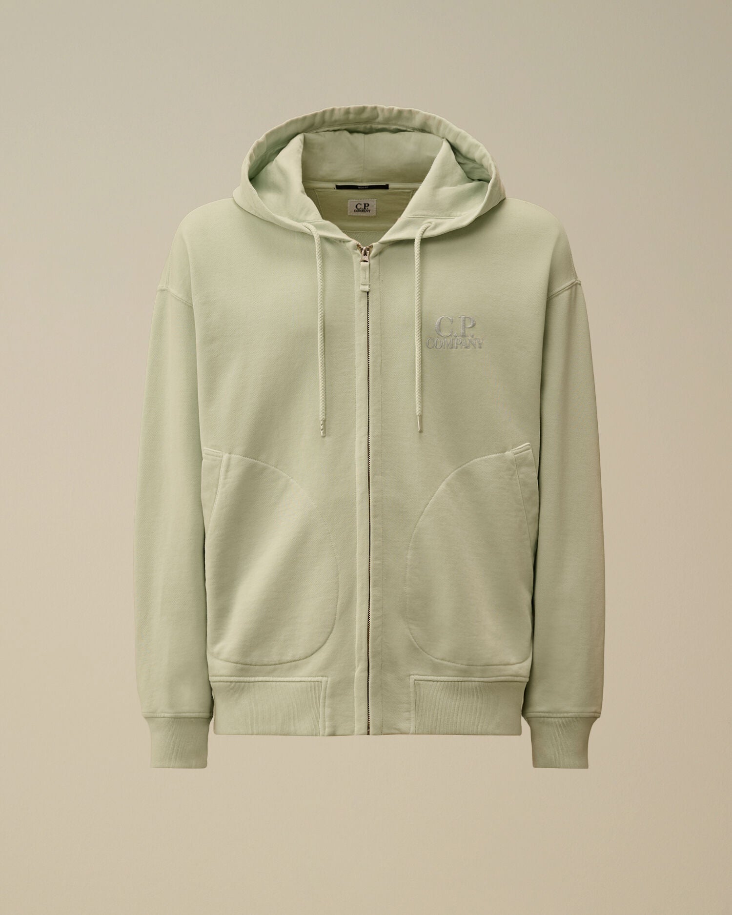 Diagonal Fleece Boxy Zip Hooded Sweatshirt, MISTY BLUE