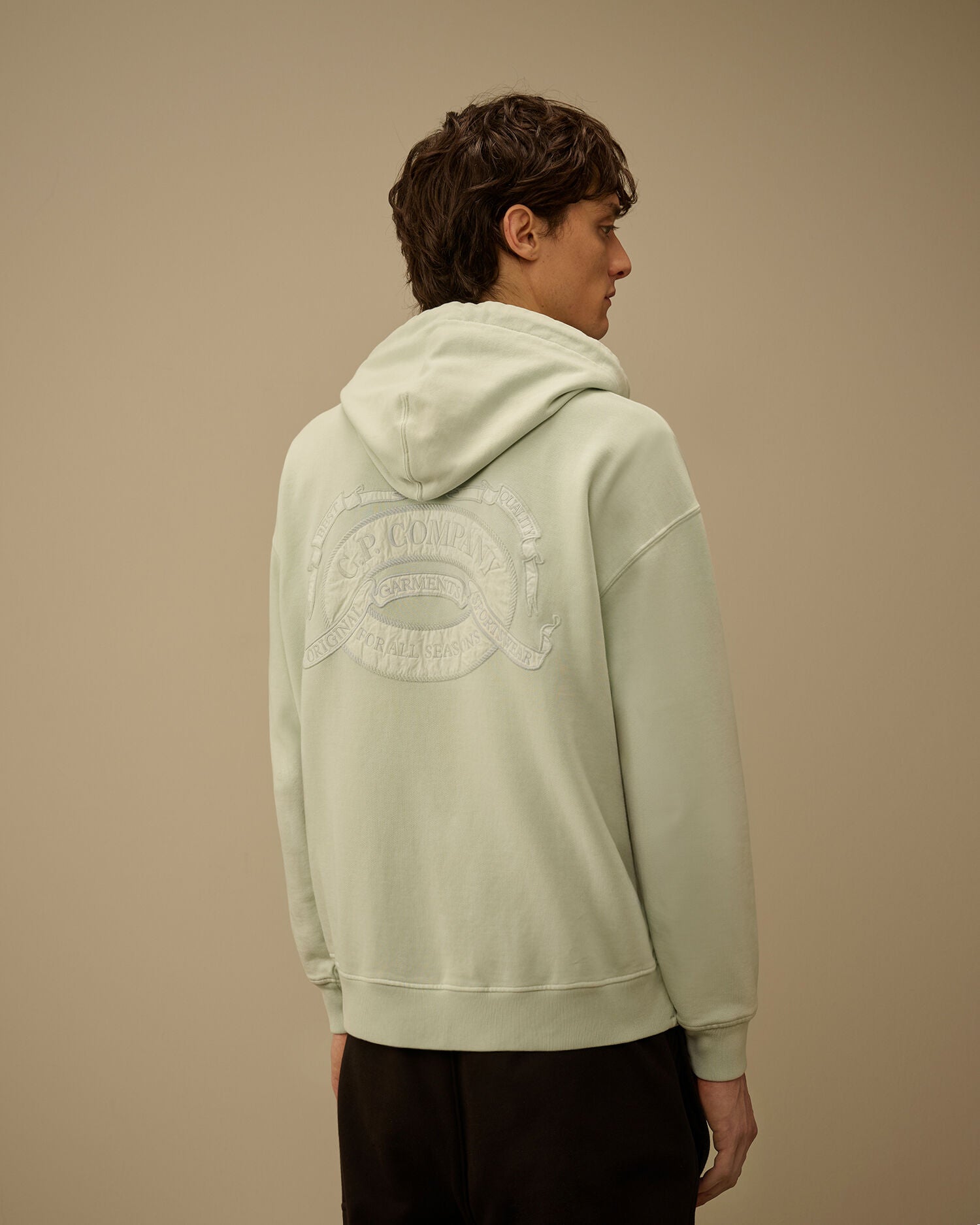 Diagonal Fleece Boxy Zip Hooded Sweatshirt, MISTY BLUE
