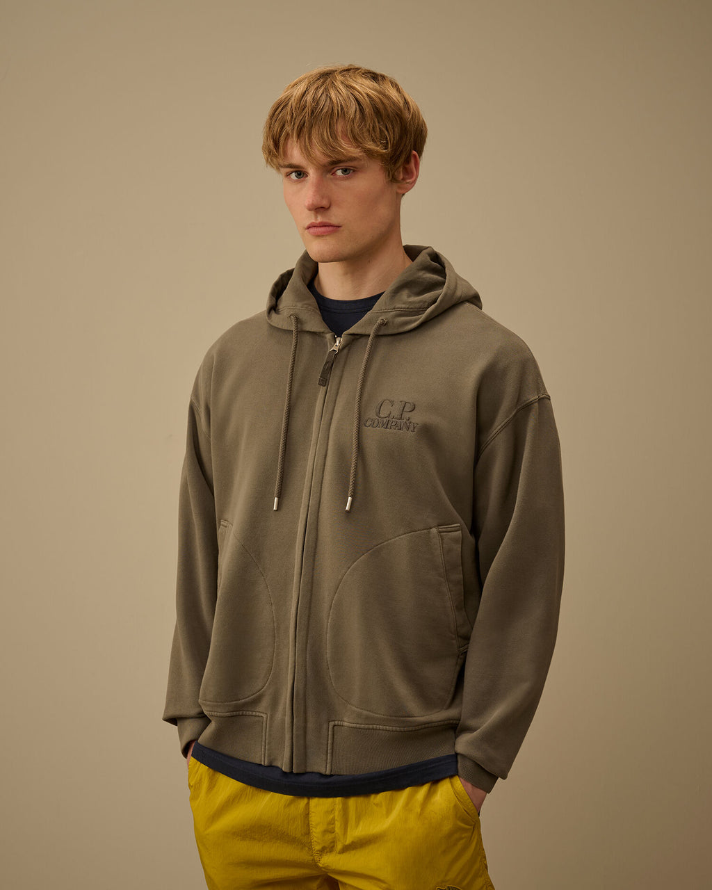 Diagonal Fleece Boxy Zip Hooded Sweatshirt, GUNMETAL - GREY