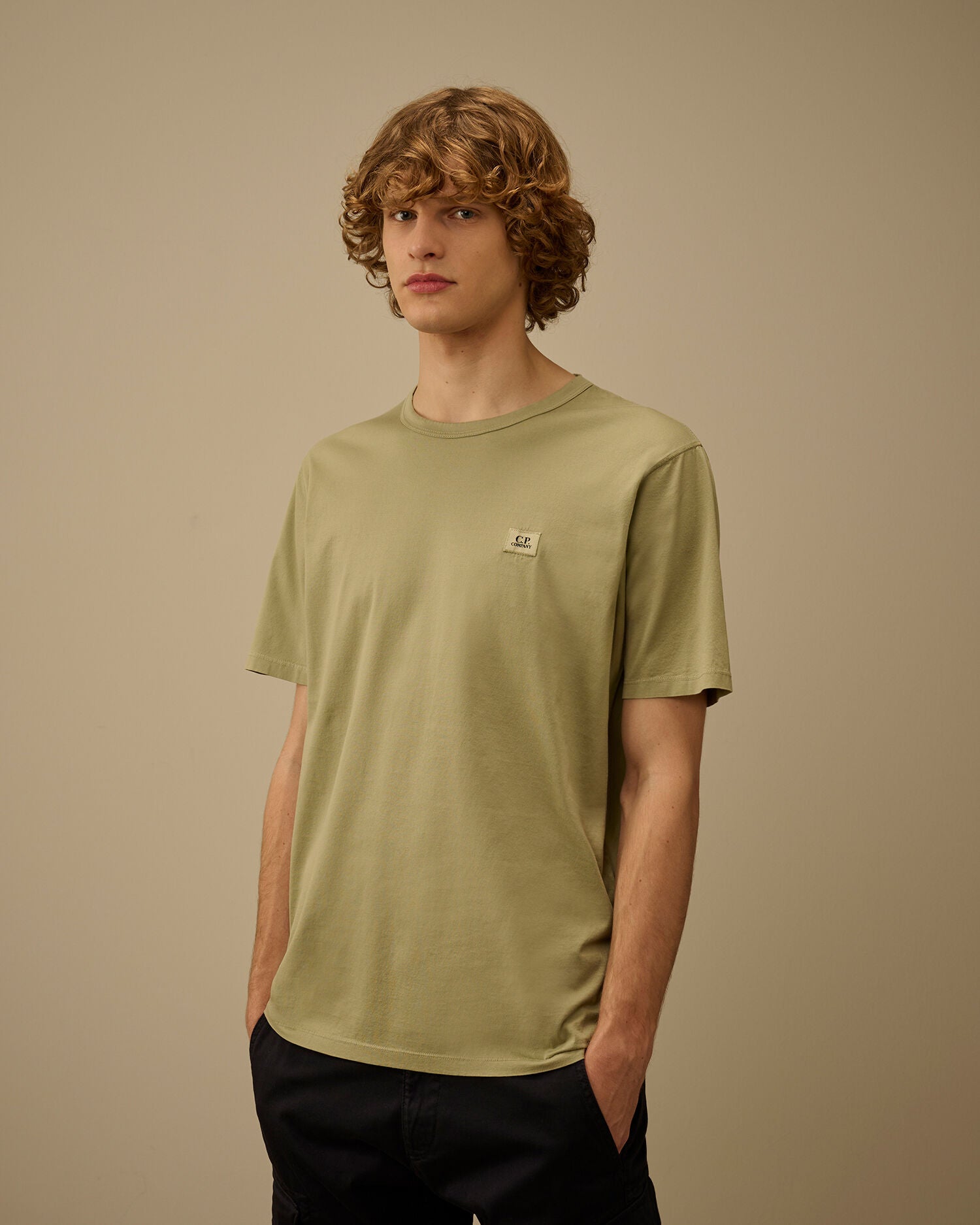 Mercerized Jersey 70/2 Gasato Short Sleeve Patch T-Shirt, MOSS GRAY - GREEN