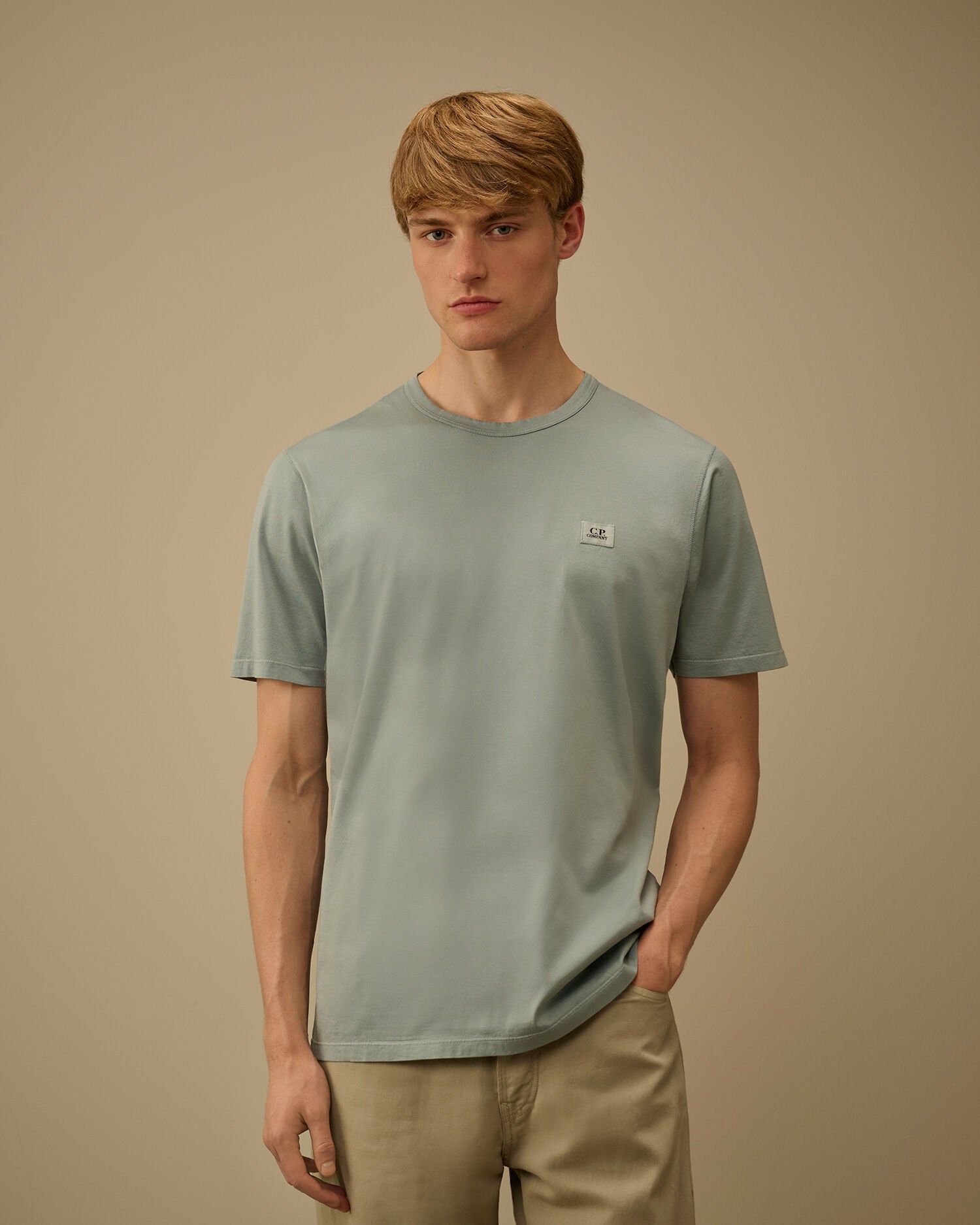 Mercerized Jersey 70/2 Gasato Short Sleeve Patch T-Shirt, SILVER BLUE