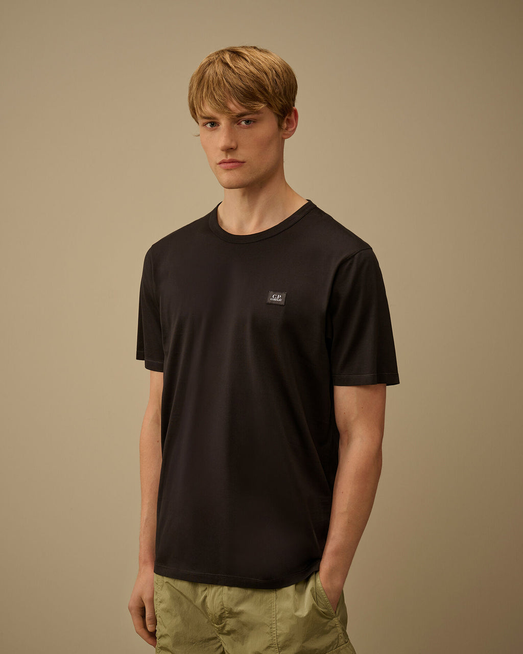 Mercerized Jersey 70/2 Gasato Short Sleeve Patch T-Shirt, BLACK
