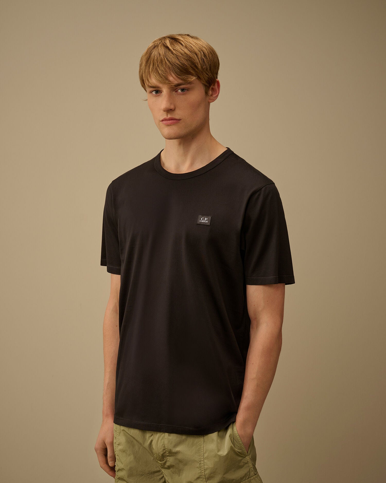Mercerized Jersey 70/2 Gasato Short Sleeve Patch T-Shirt, BLACK