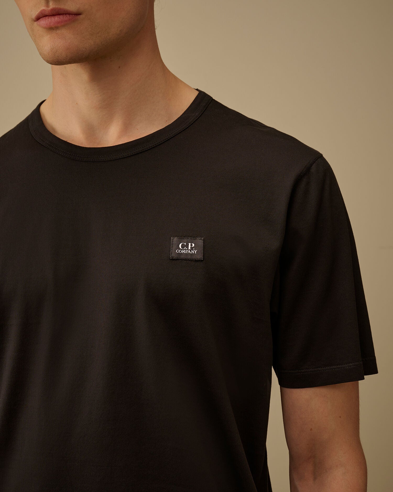 Mercerized Jersey 70/2 Gasato Short Sleeve Patch T-Shirt, BLACK