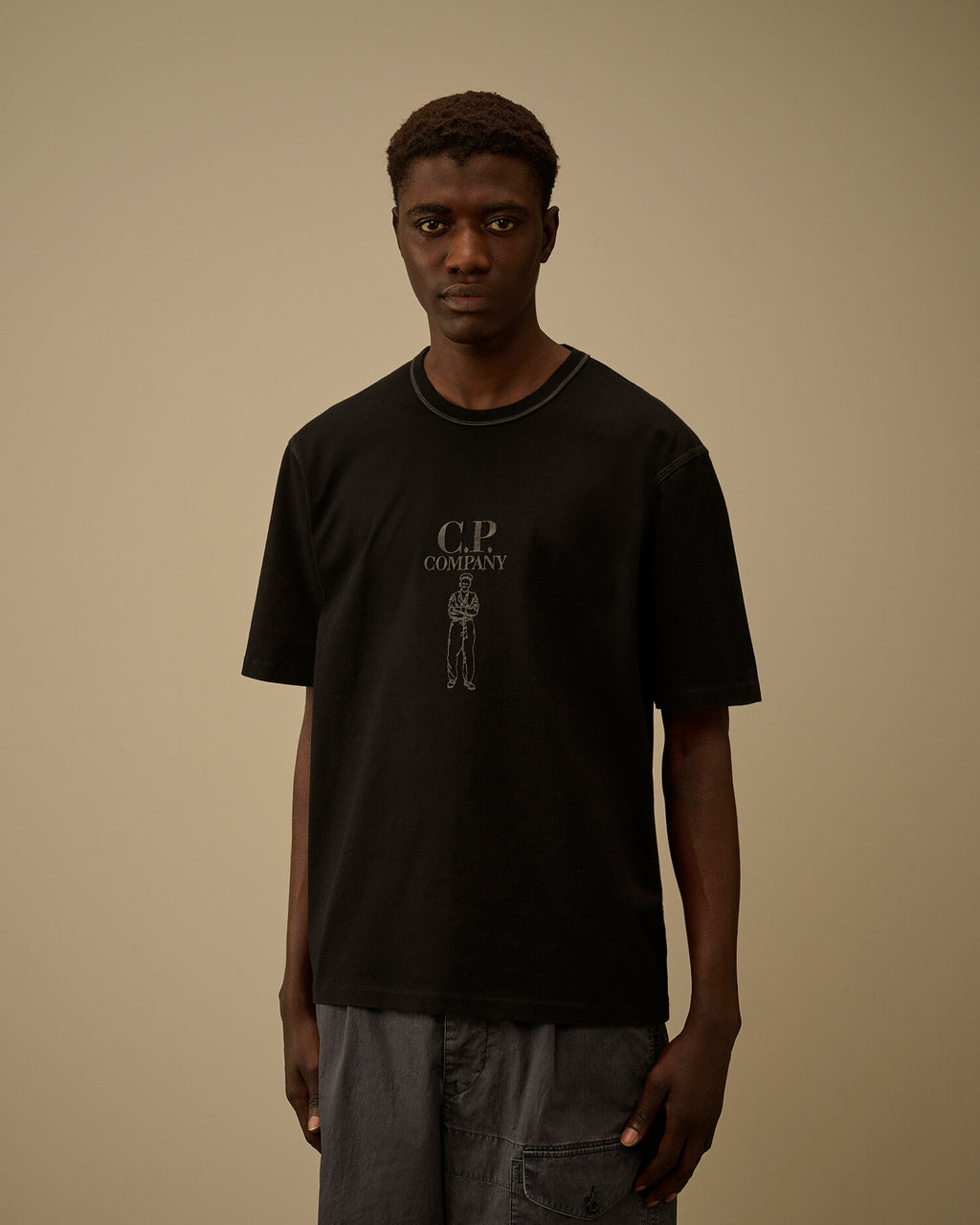 Mercerized Jersey 30/2 Twisted Short Sleeve Logo T-Shirt, BLACK