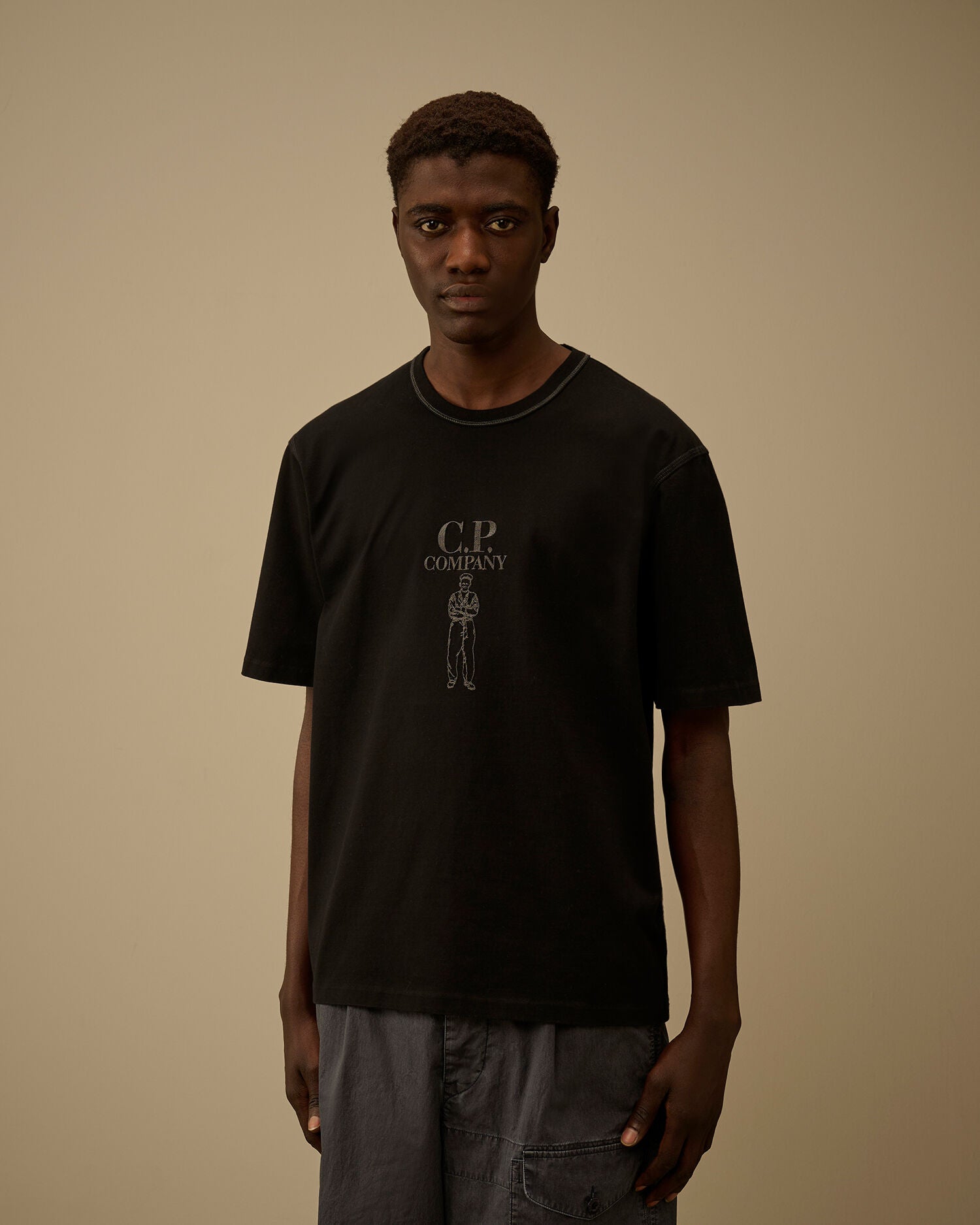 Mercerized Jersey 30/2 Twisted Short Sleeve Logo T-Shirt, BLACK