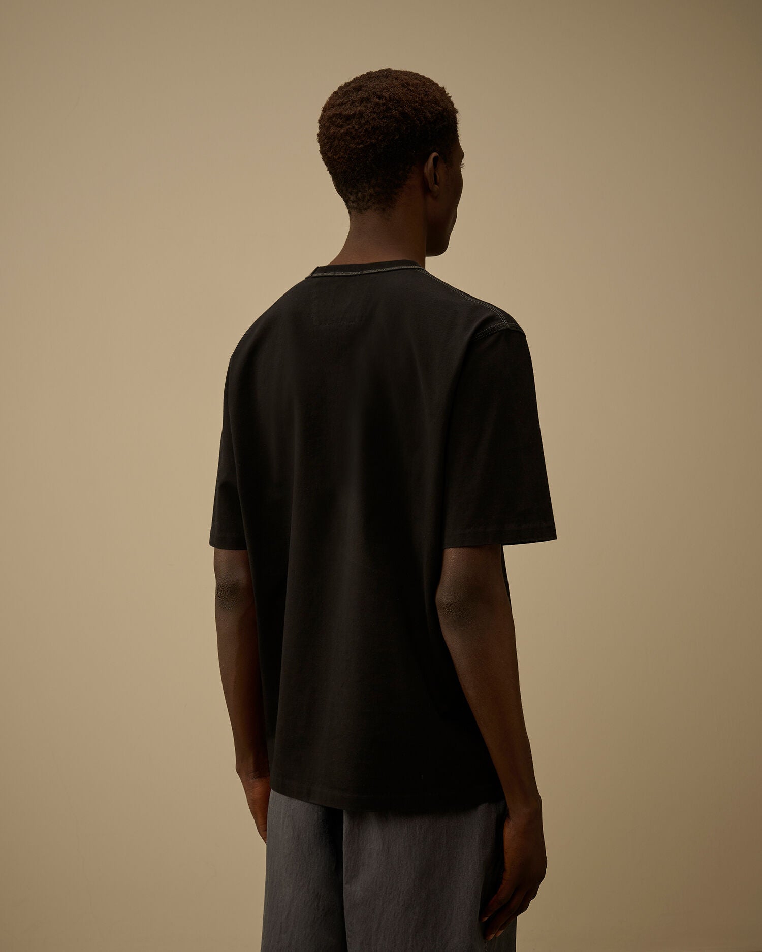 Mercerized Jersey 30/2 Twisted Short Sleeve Logo T-Shirt, BLACK
