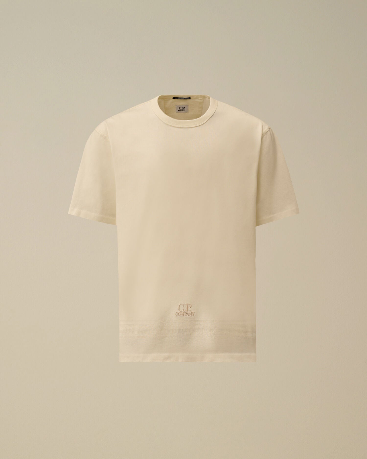 Mercerized Jersey 30/2 Twisted Short Sleeve Embroidery T-Shirt, GAUZE WHITE