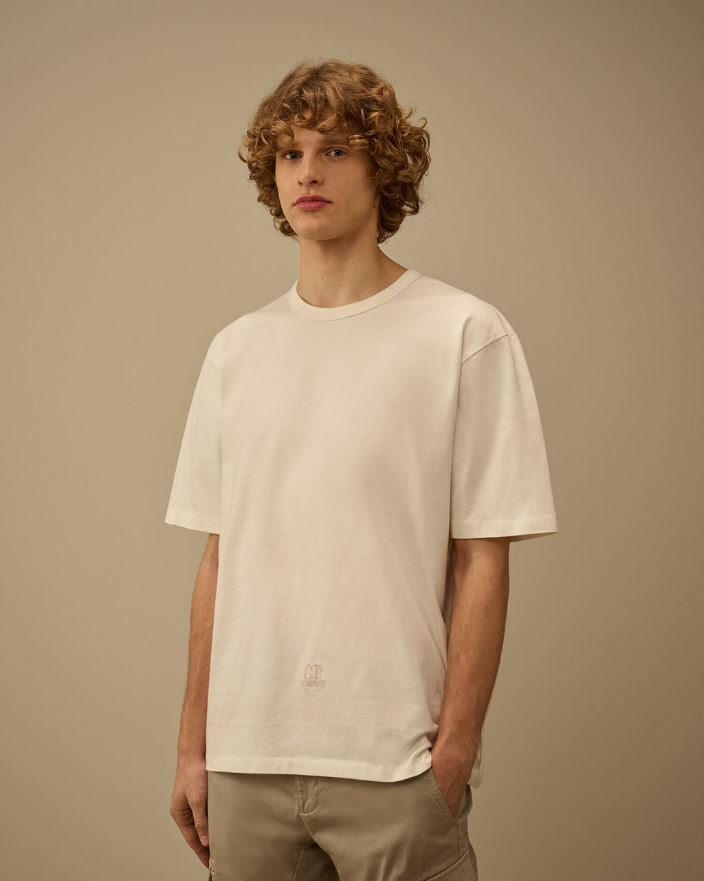 Mercerized Jersey 30/2 Twisted Short Sleeve Embroidery T-Shirt, GAUZE WHITE