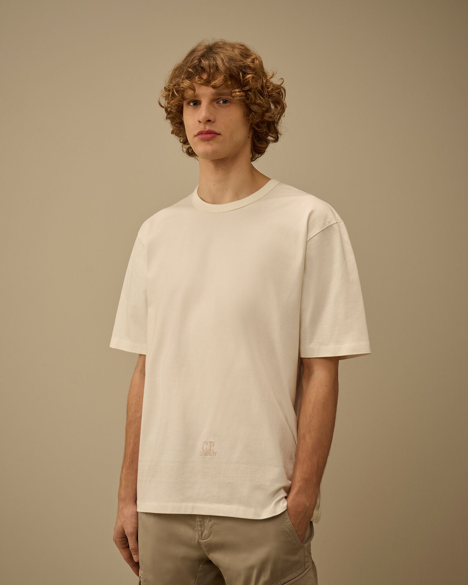 Mercerized Jersey 30/2 Twisted Short Sleeve Embroidery T-Shirt, GAUZE WHITE