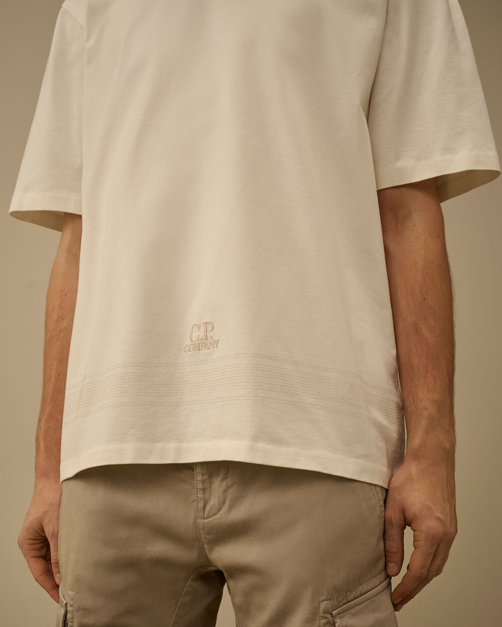 Mercerized Jersey 30/2 Twisted Short Sleeve Embroidery T-Shirt, GAUZE WHITE