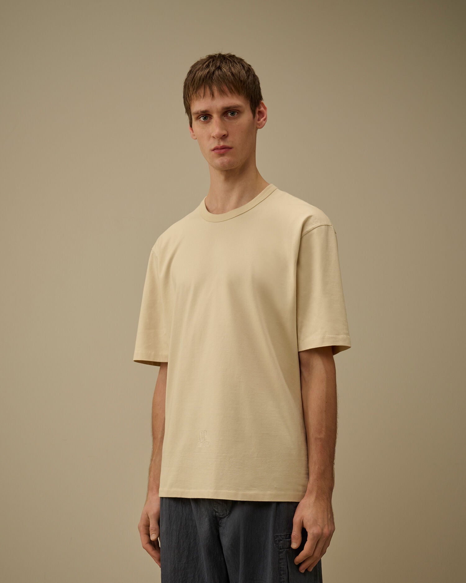 Mercerized Jersey 30/2 Twisted Short Sleeve Embroidery T-Shirt, FROZEN DEW - WHITE