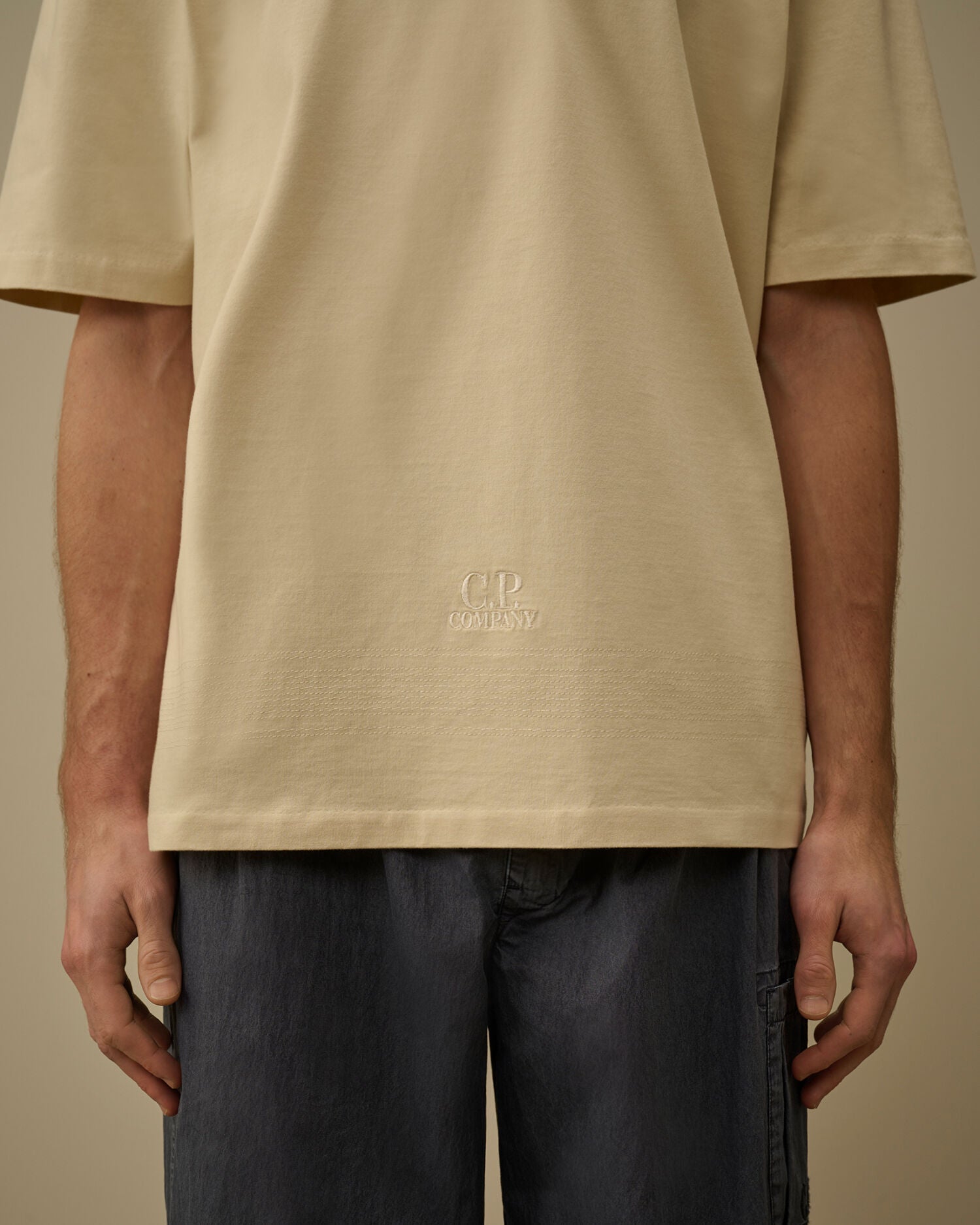 Mercerized Jersey 30/2 Twisted Short Sleeve Embroidery T-Shirt, FROZEN DEW - WHITE