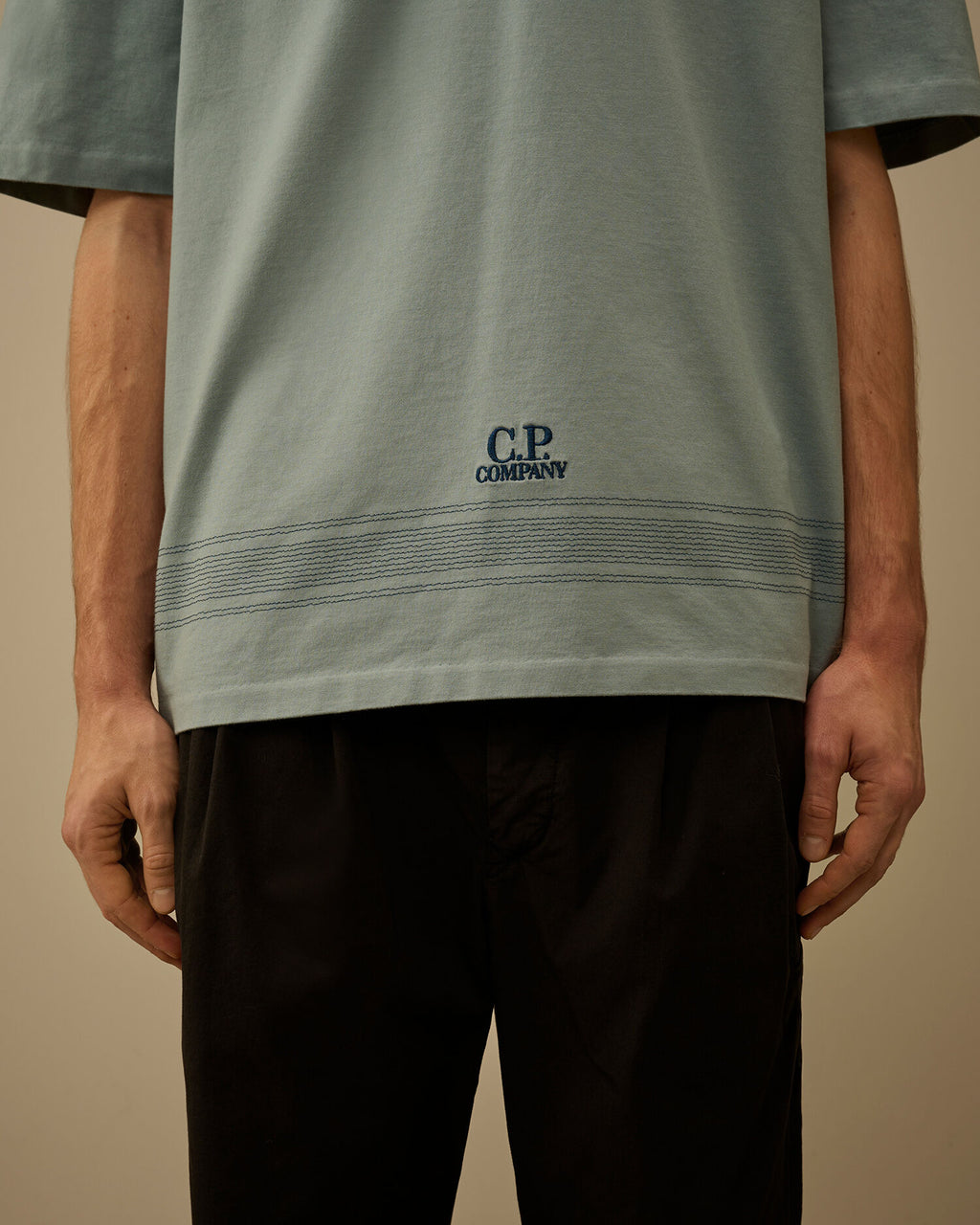 Mercerized Jersey 30/2 Twisted Short Sleeve Embroidery T-Shirt, SILVER BLUE