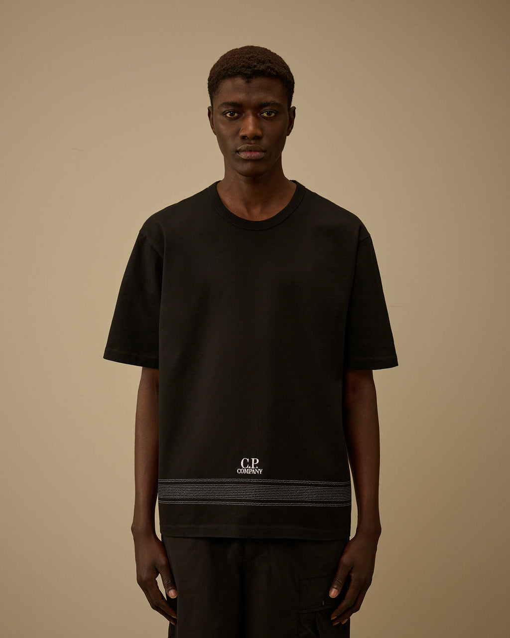 Mercerized Jersey 30/2 Twisted Short Sleeve Embroidery T-Shirt, BLACK